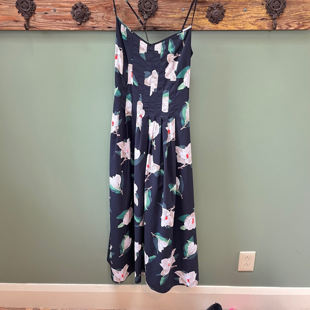 Banana Republic Navy Floral Magnolia Midi Dress 8 NWT Garden Party Wedding Guest - Picture 1 of 7